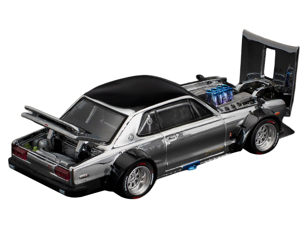 Skyline GT-R V8 Drift RHD Silver Chrome Black 1/64 Diecast Model Car - Pop Race