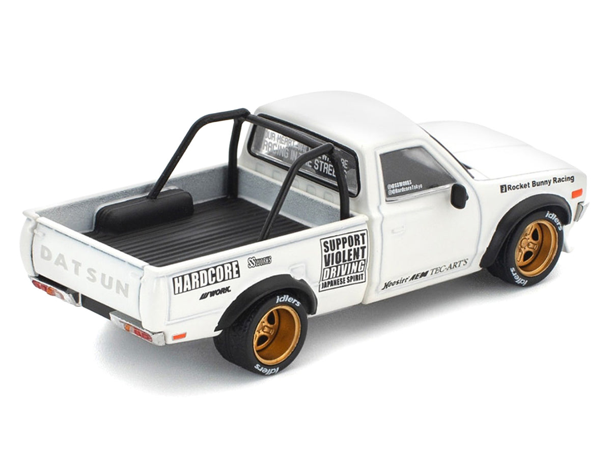 Datsun Pandem 620 Pickup Truck White Graphics 1/64 Diecast Model - Pop Race