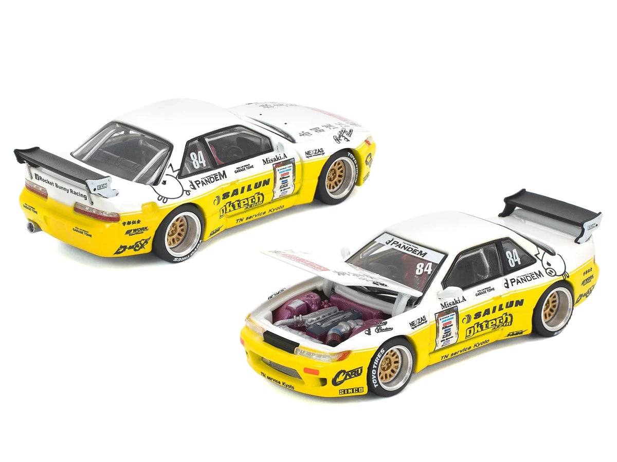 Pandem S13 RHD #84 White and Yellow with Graphics 1/64 Diecast Model Car