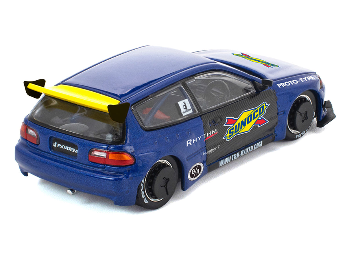 Pandem Civic EG6 RHD "Sunoco" Blue Metallic with Yellow Accents 1/64 Diecast