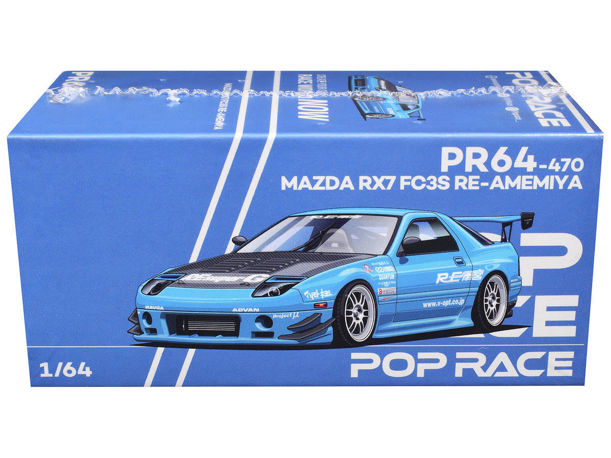 Mazda RX7 (FC3S) RE Amemiya RHD Light Blue 1/64 Diecast Model Car - Pop Race