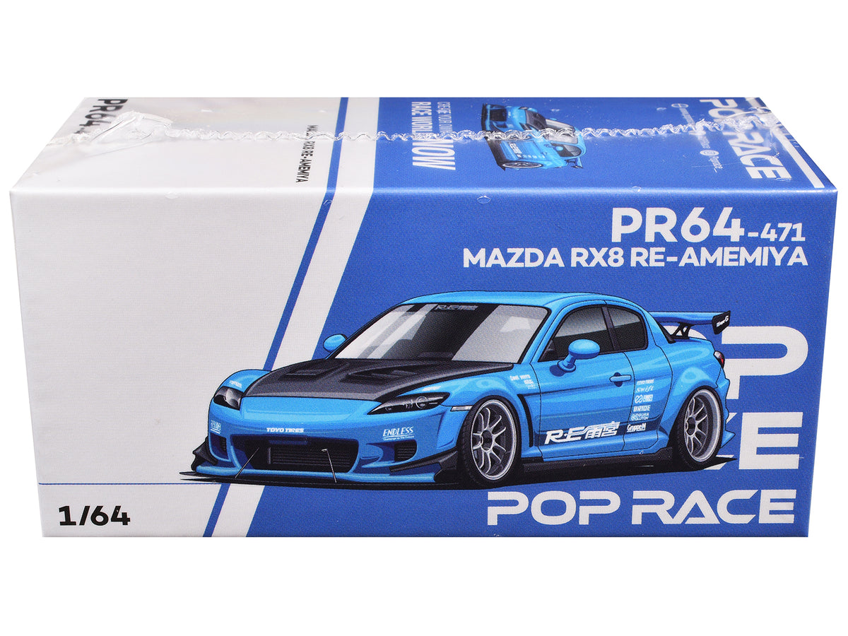Mazda RX8 RE Amemiya RHD Light Blue Carbon 1/64 Diecast Model Car - Pop Race