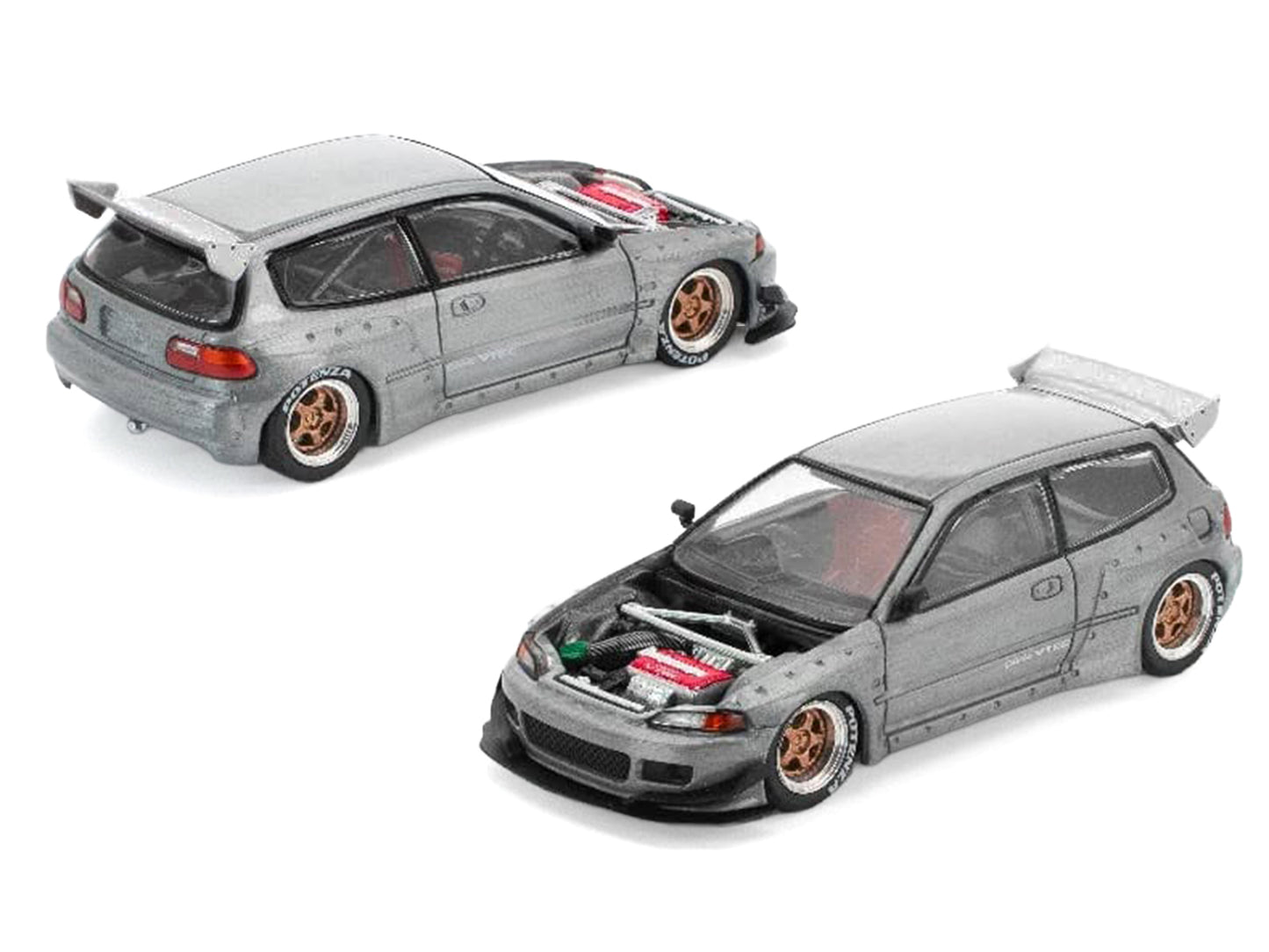 Pandem Civic EG6 RHD (Right Hand Drive) Raw Metal with No Hood 1/64 Diecast Model Car by Pop Race