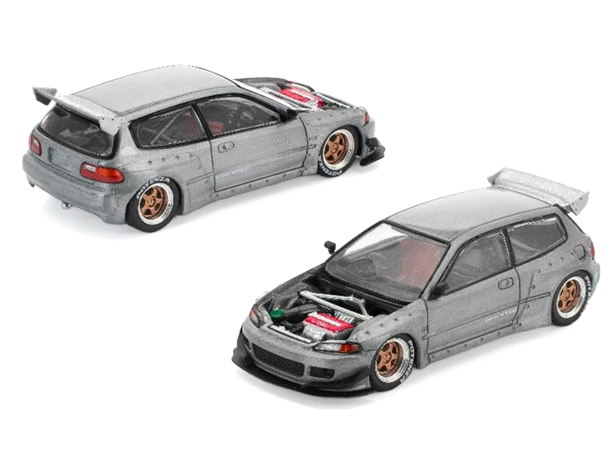 Pandem Civic EG6 RHD Raw Metal with No Hood 1/64 Diecast Model Car - Pop Race