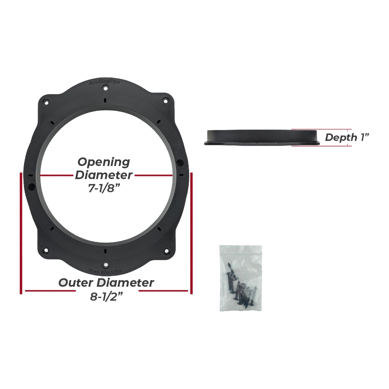 Audiopipe - Toyota 6x9" to 8" ELE PVC Plastic Adapter Ring Spacer Black (Pair)