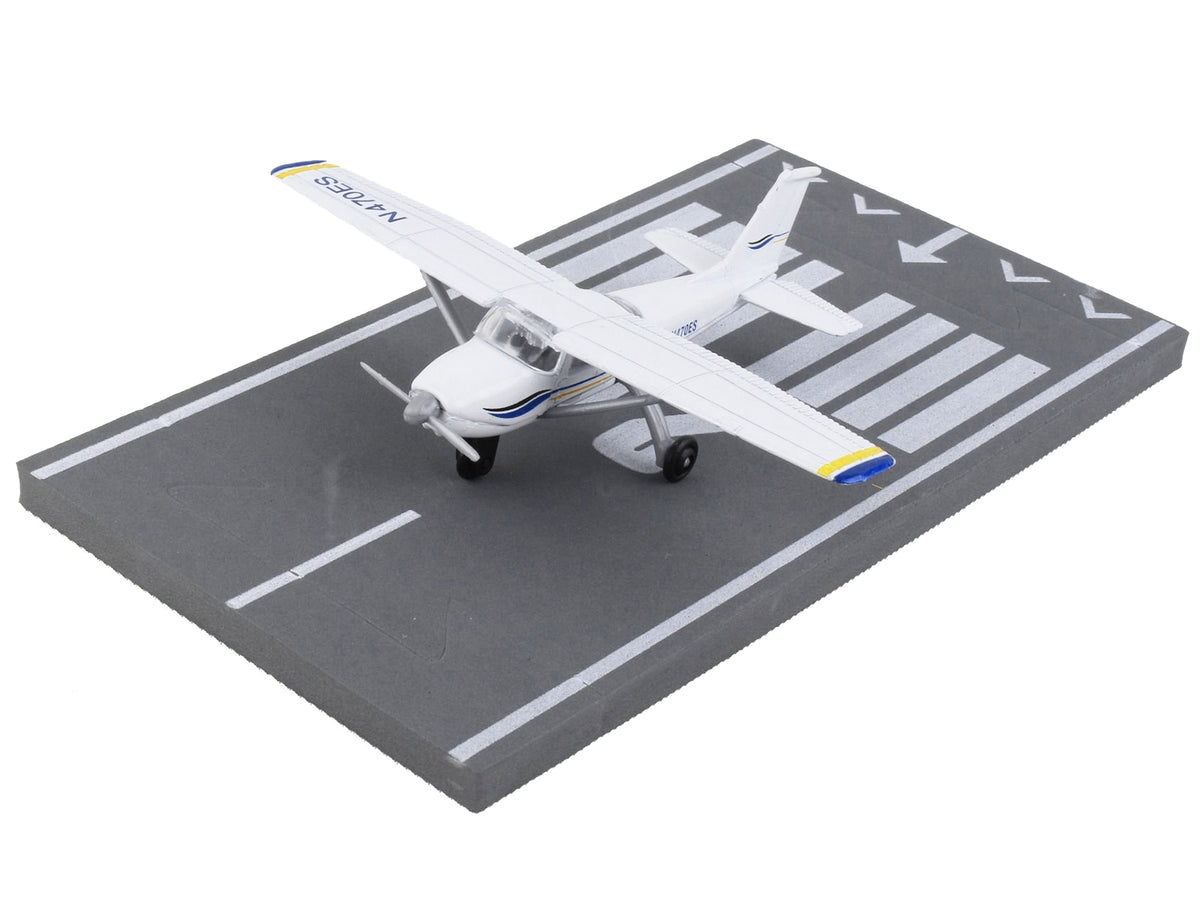 Cessna 172 Aircraft White with Blue and Yellow Stripes "N470ES" Diecast Airplane