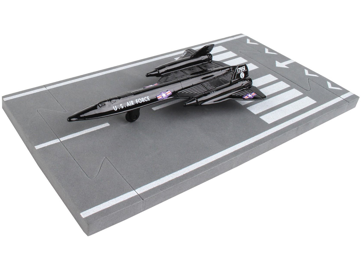 Lockheed SR-71 Blackbird Aircraft Black with Runway Section Diecast Airplane