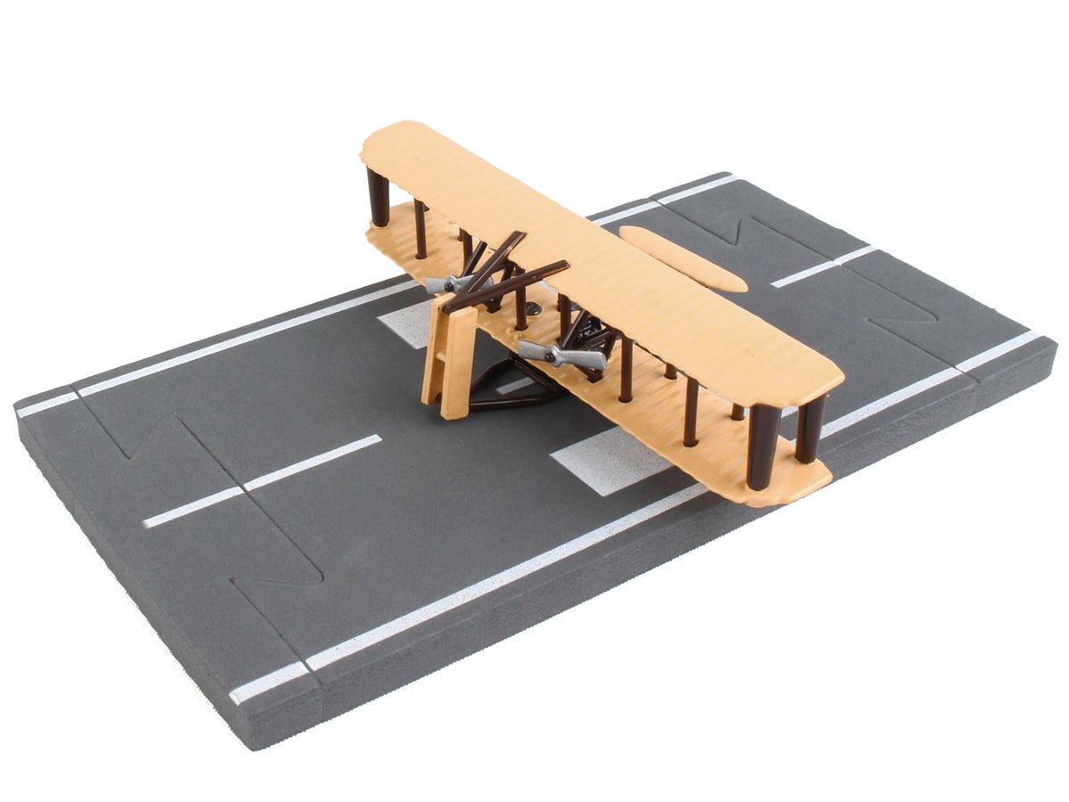 Wright Flyer Biplane Aircraft Beige with Runway Section Diecast Airplane