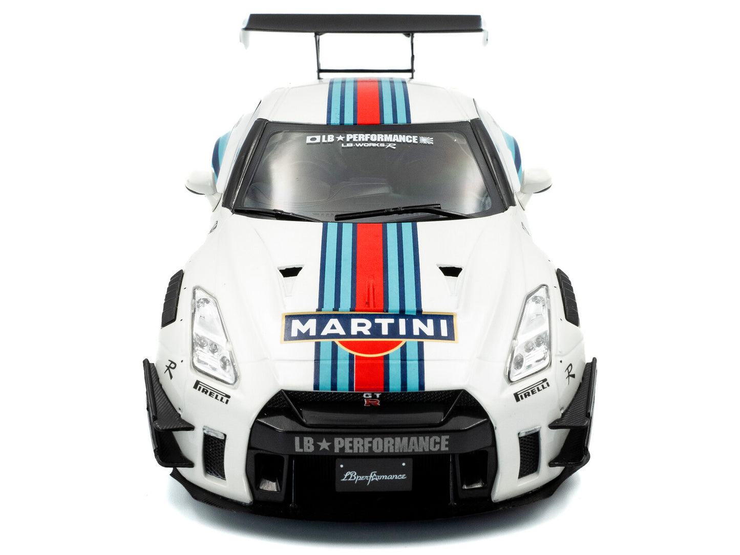 2024 Nissan GT-R (R35) RHD (Right Hand Drive) with Liberty Walk 2.0 Body Kit "Martini Racing" White with Stripes 1/18 Diecast Model Car by Solido