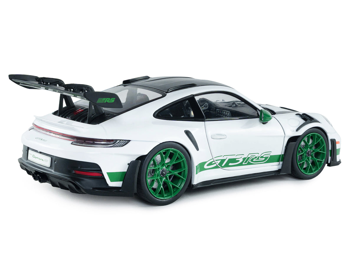 2024 Porsche 911 GT3 RS White Carbon Hood Green 1/18 Diecast Model Car - Solido