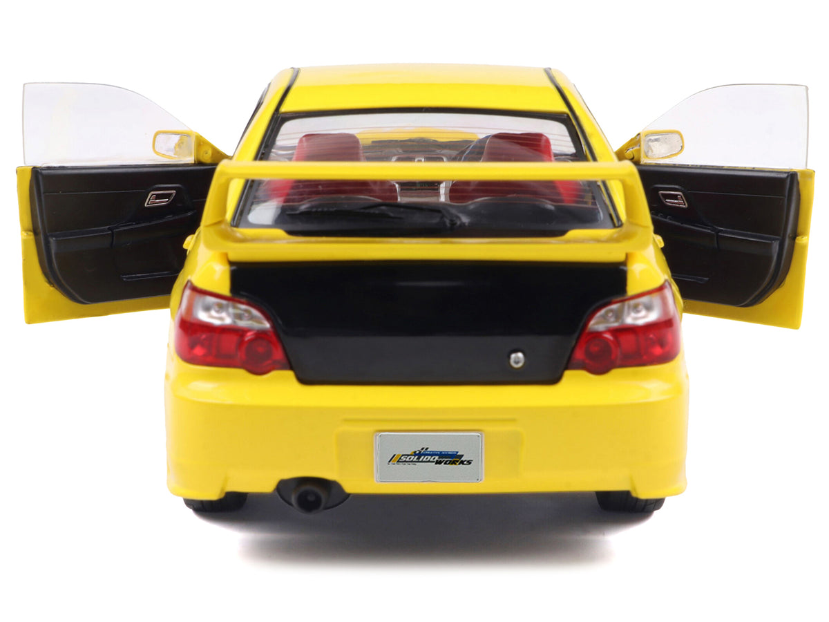 2003 Subaru Impreza WRX STI RHD Yellow with Carbon Hood 1/18 Diecast Model Car