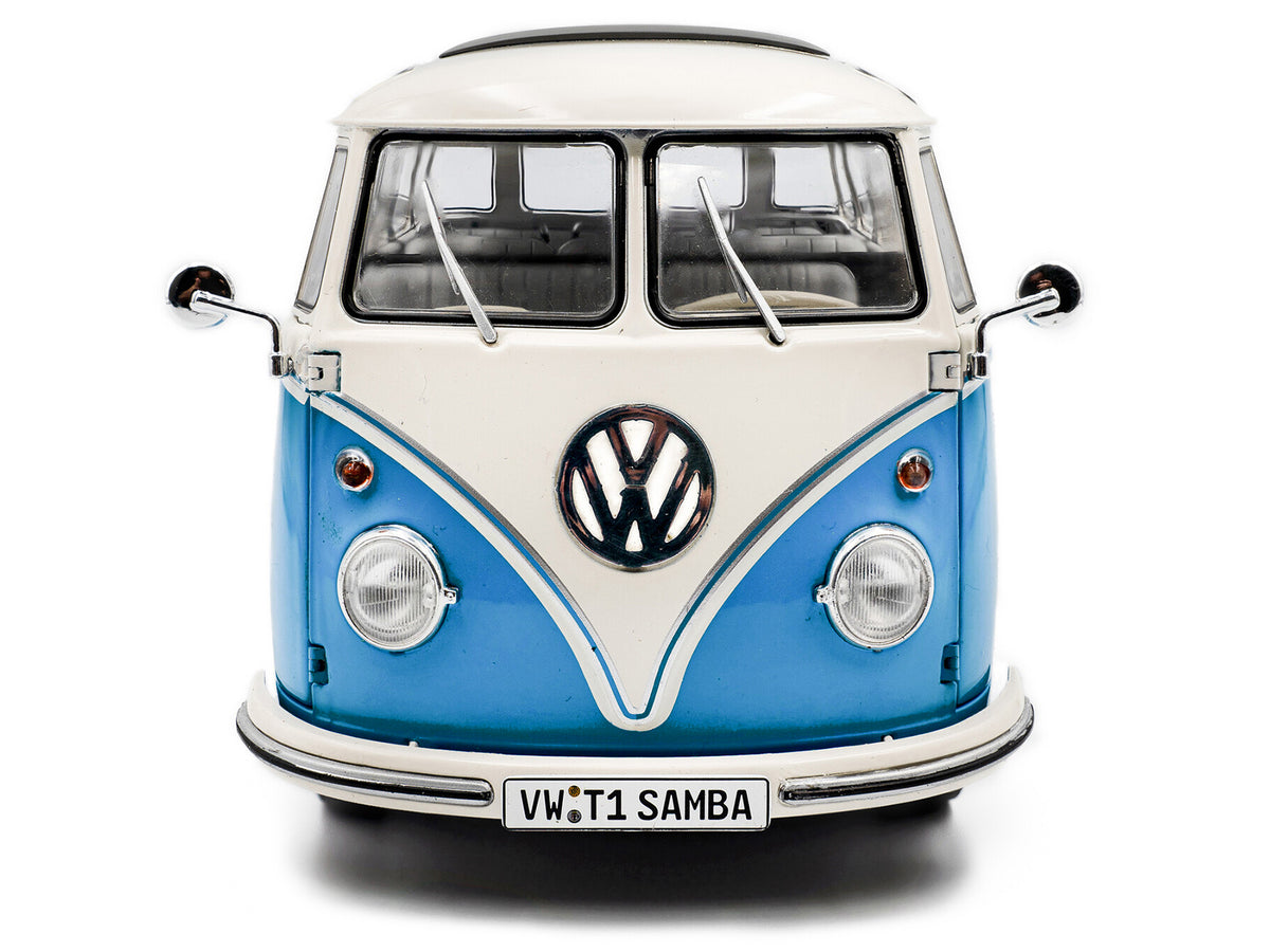 1962 Volkswagen T1 Samba Bus Baby Blue and White 1/18 Diecast Model Car - Solido