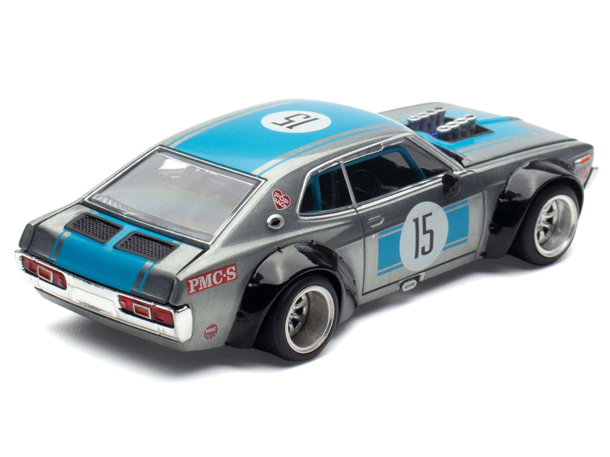 Datsun Laurel C130 RHD #15 Raw Metal Blue 1/64 Diecast Model Car - Pop Race