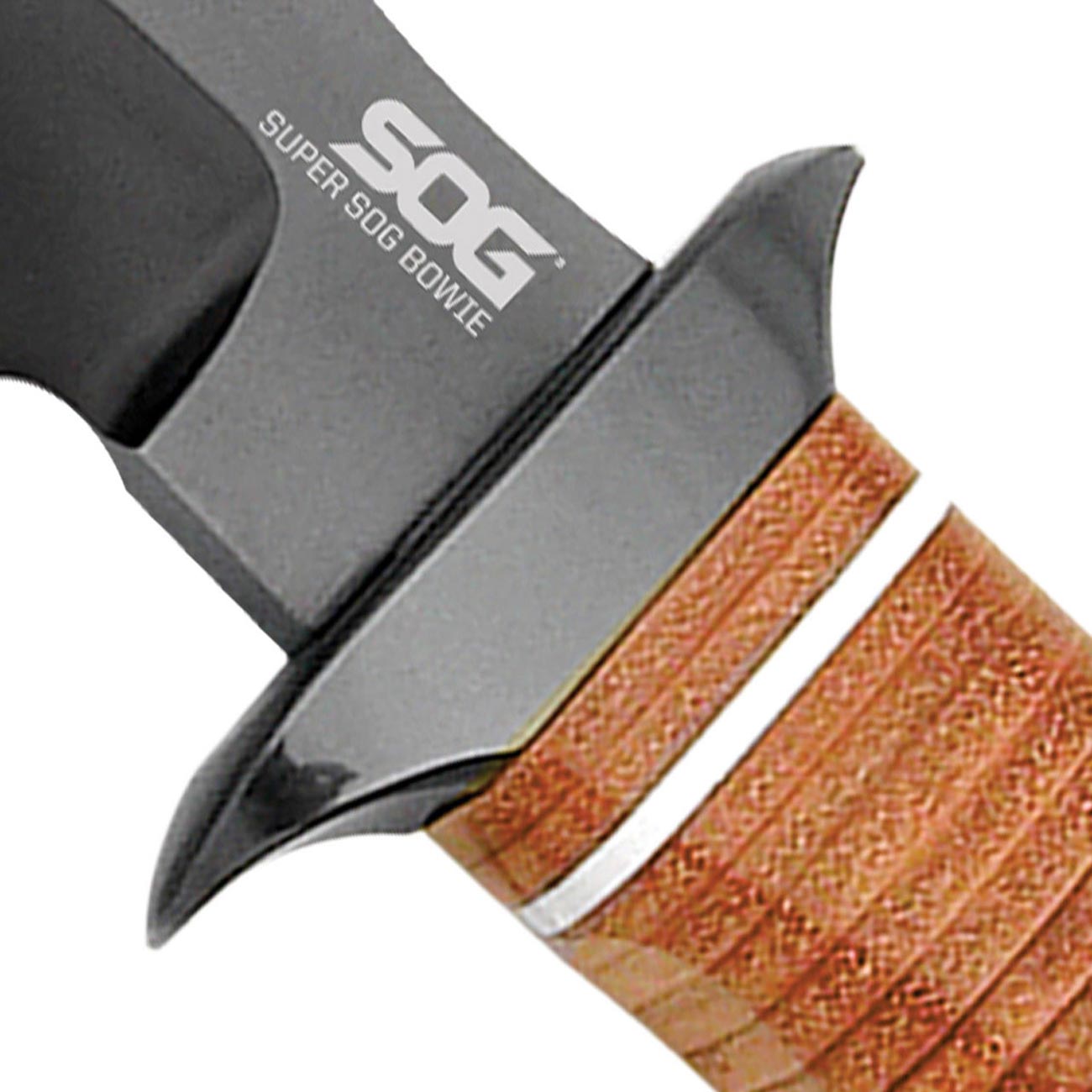 SOG Super Bowie 7.5" Black TiNi Fixed Blade Leather Handles Leather Sheath