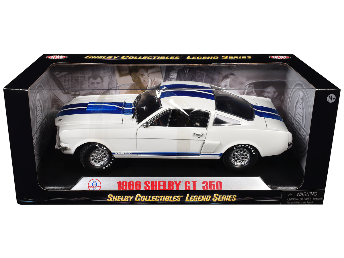 1966 Ford Mustang Shelby GT350 White with Blue Stripes 1/18 Diecast
