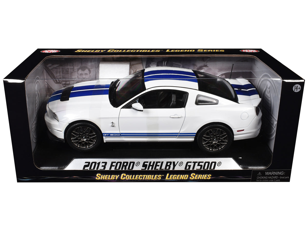 2013 Ford Shelby Cobra GT500 SVT White with Blue Stripes 1/18 Diecast
