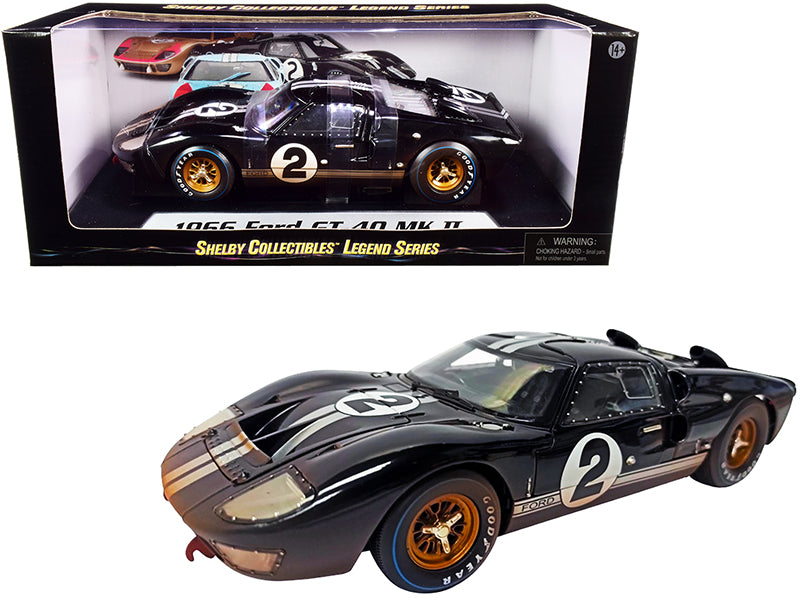 1966 Ford GT-40 MK II #2 Black with Silver Stripes After Race 1/18 Diecast