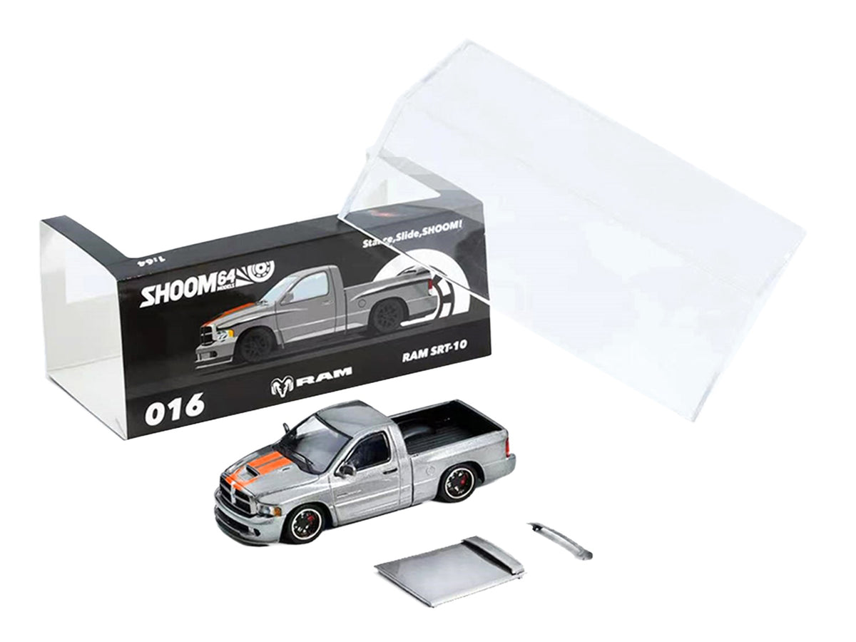 2003 Dodge Ram SRT-10 Pickup Truck Gray Metallic Orange Stripes 1/64 Diecast