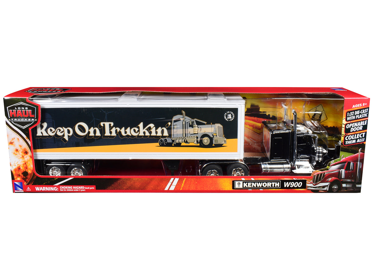 Kenworth W900 Truck Black Dry Van Trailer 1/32 Diecast Model - New Ray
