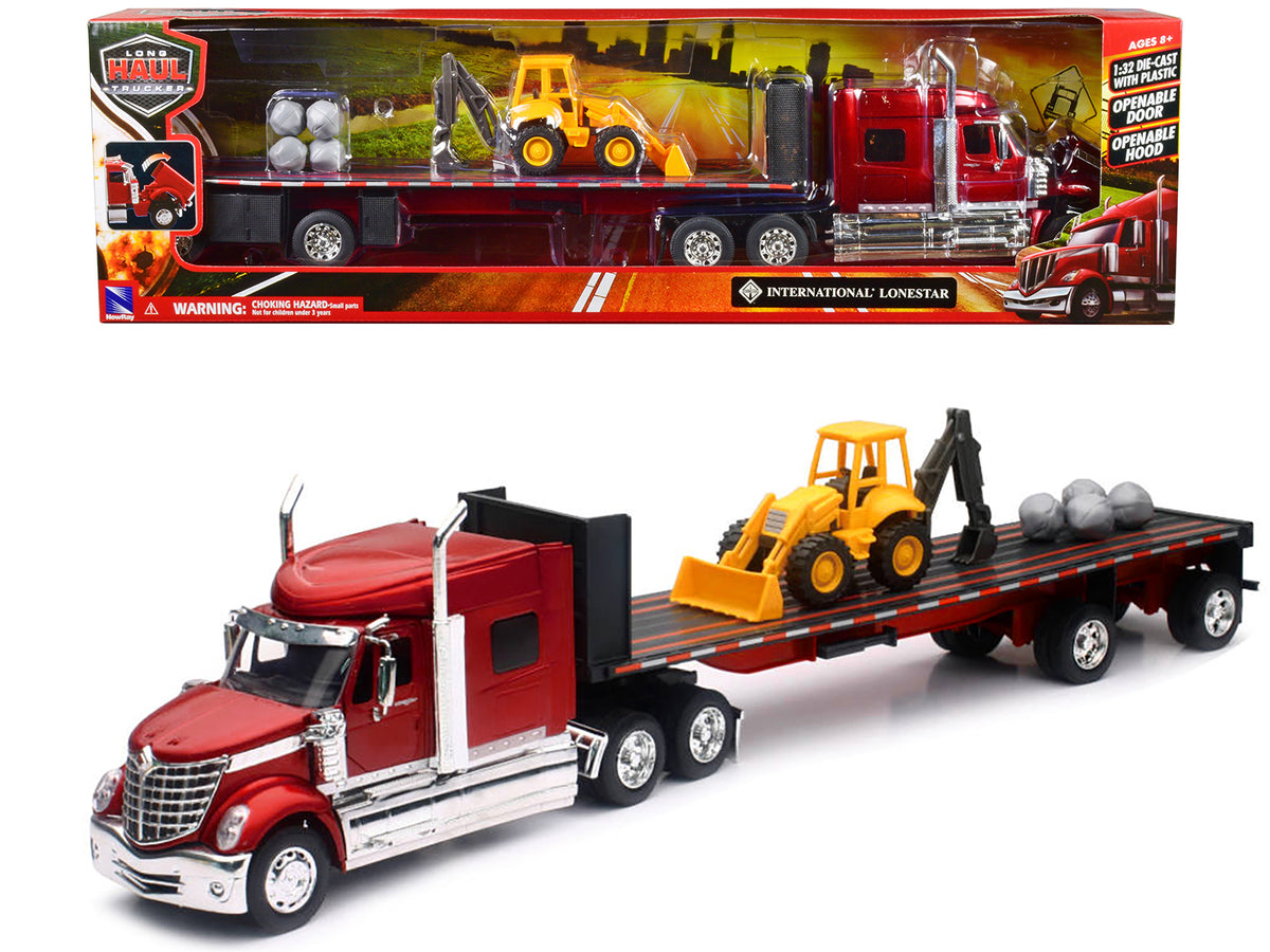 International Lonestar Truck Flatbed Trailer Red 1/32 Diecast Model - New Ray