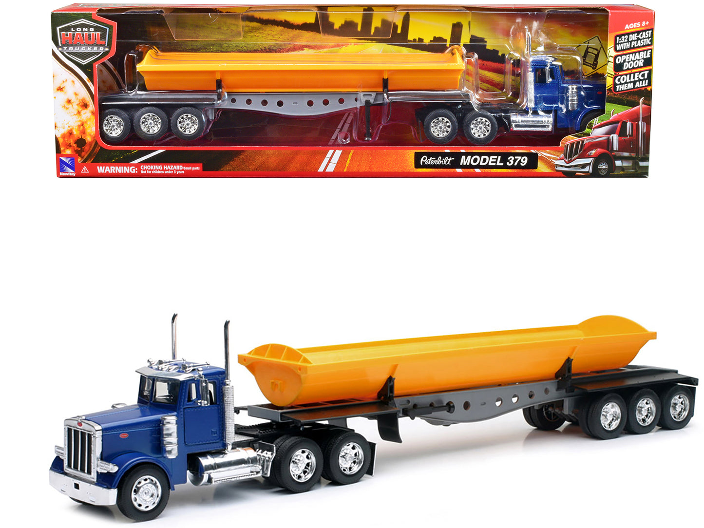 Peterbilt 379 Truck Side Dump Blue Yellow 1/32 Diecast Model - New Ray