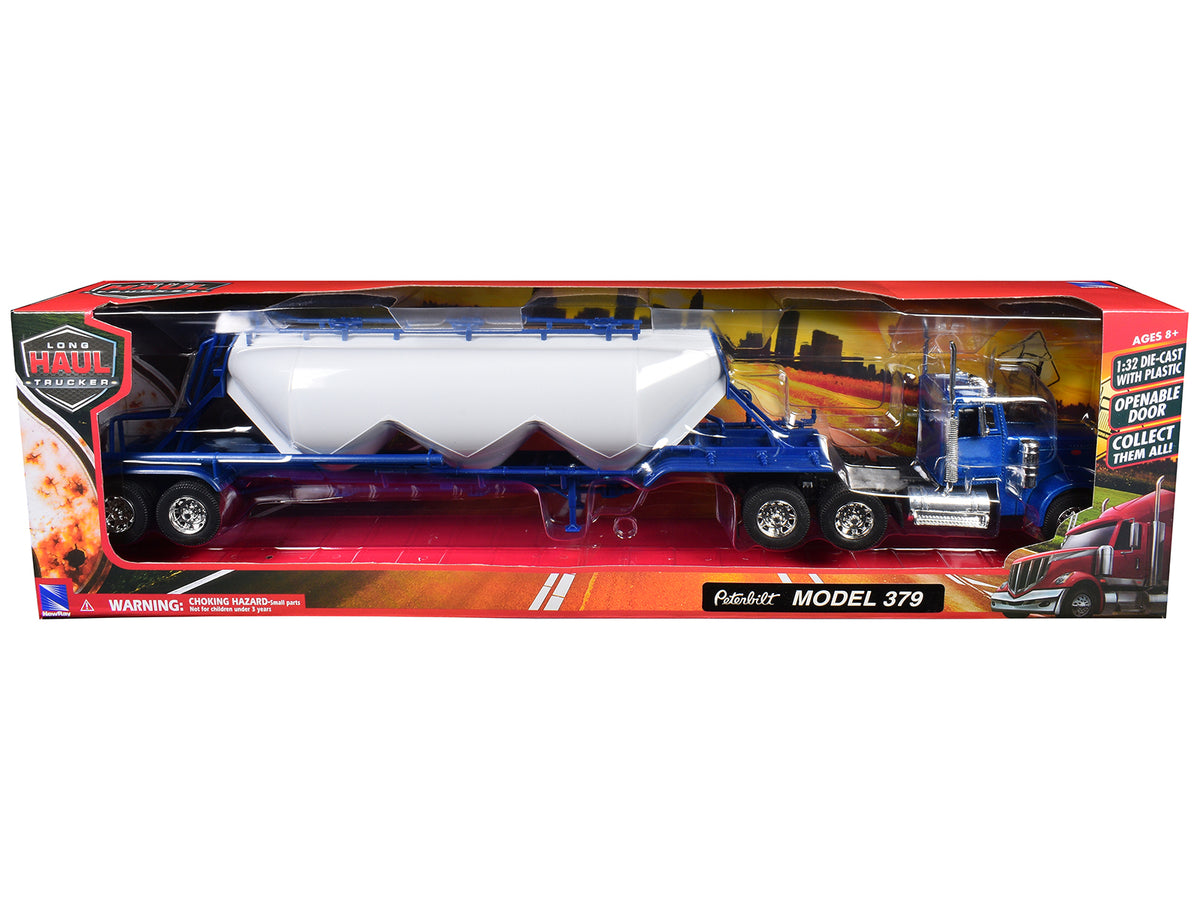 Peterbilt 379 Truck Blue Pneumatic Tanker Trailer 1/32 Diecast Model - New Ray