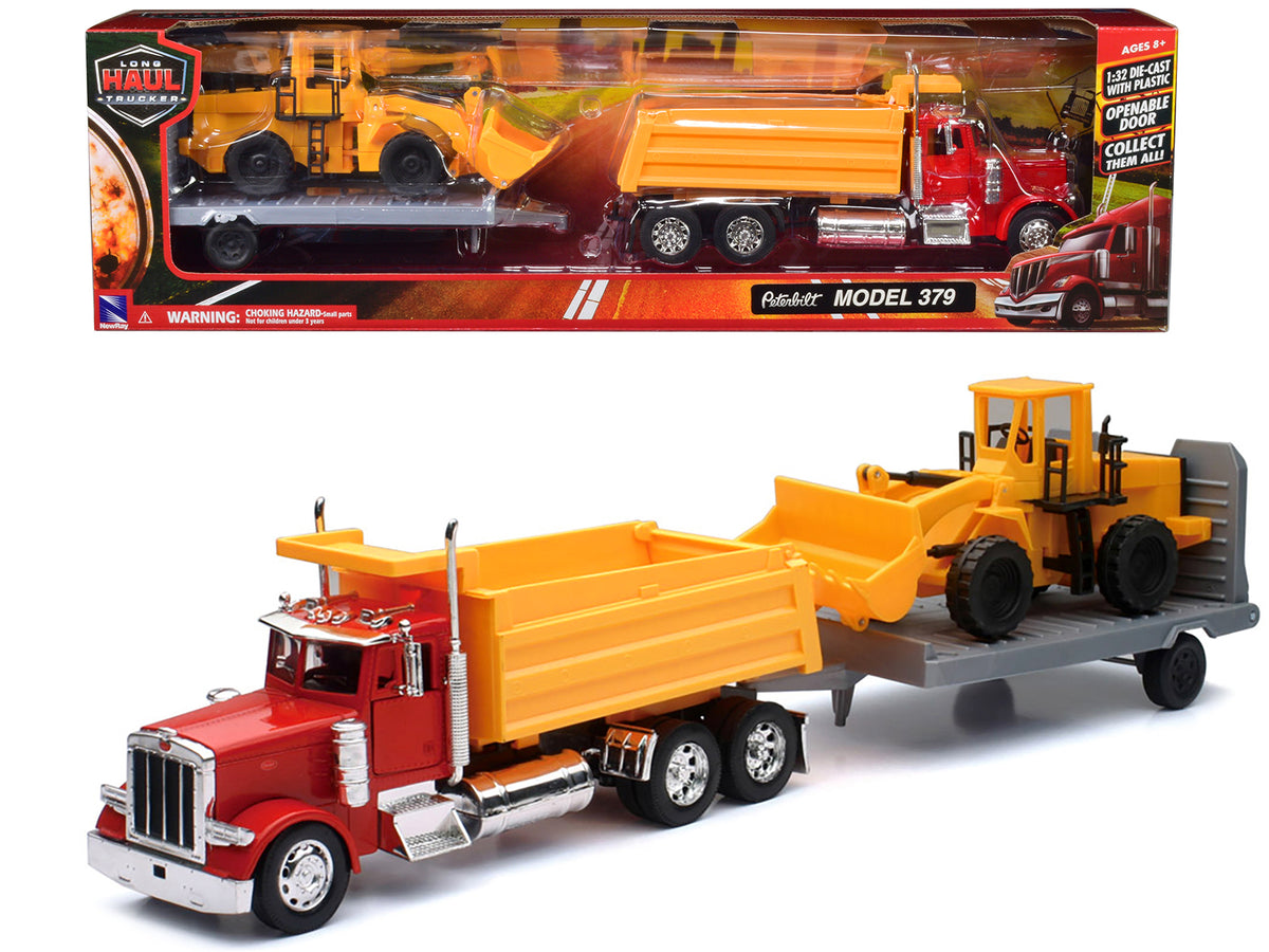 Peterbilt 379 Dump Truck Red Wheel Loader Yellow 1/32 Diecast Model - New Ray