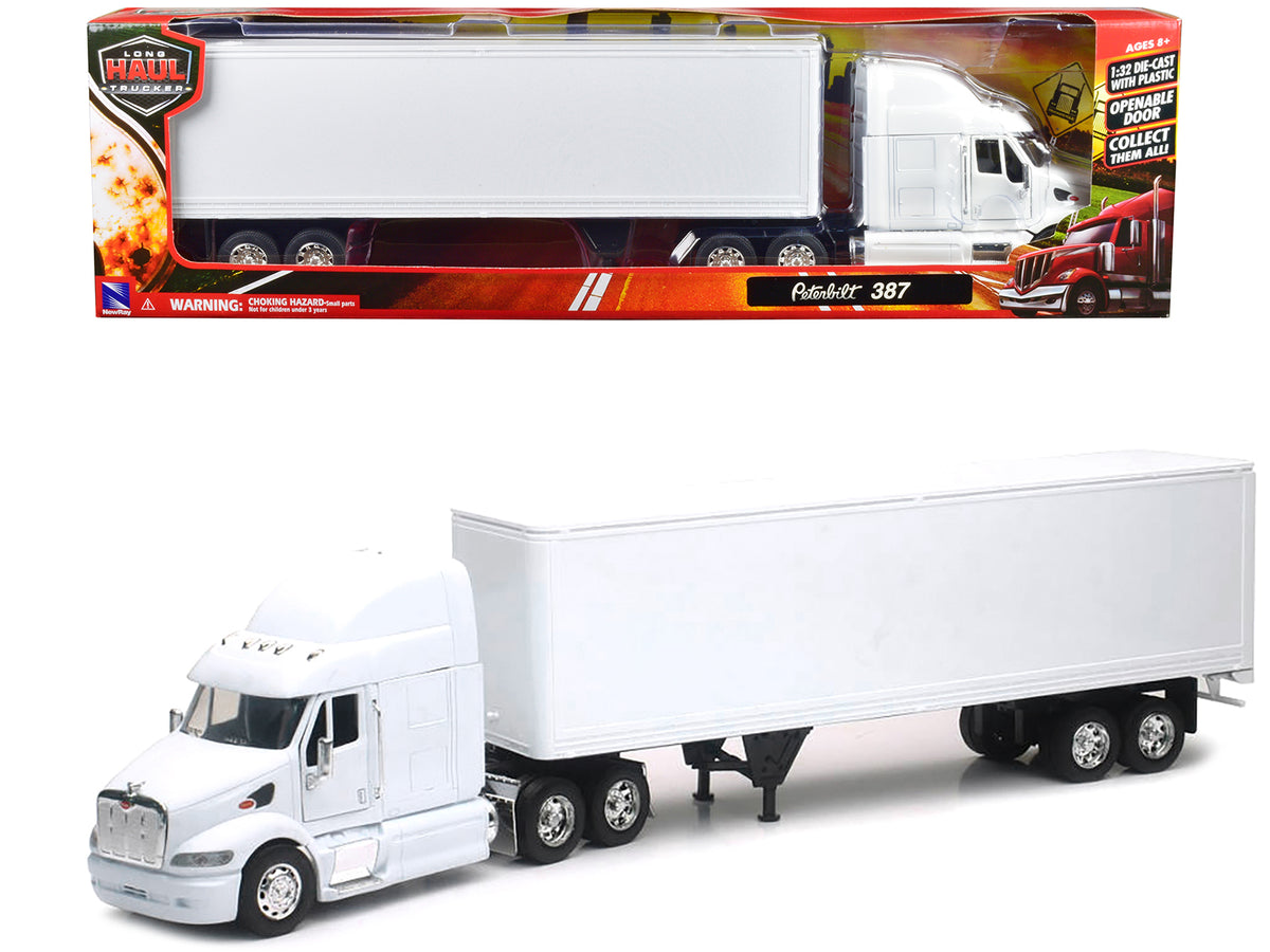Peterbilt 387 Truck Dry Goods Trailer White 1/32 Diecast Model - New Ray