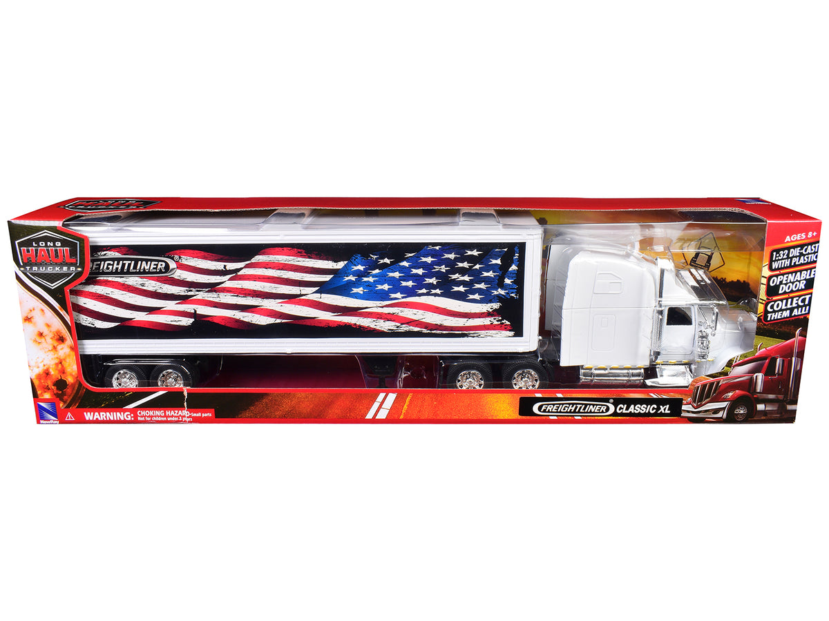Freightliner Classic XL Truck White Dry Van Trailer 1/32 Diecast Model - New Ray