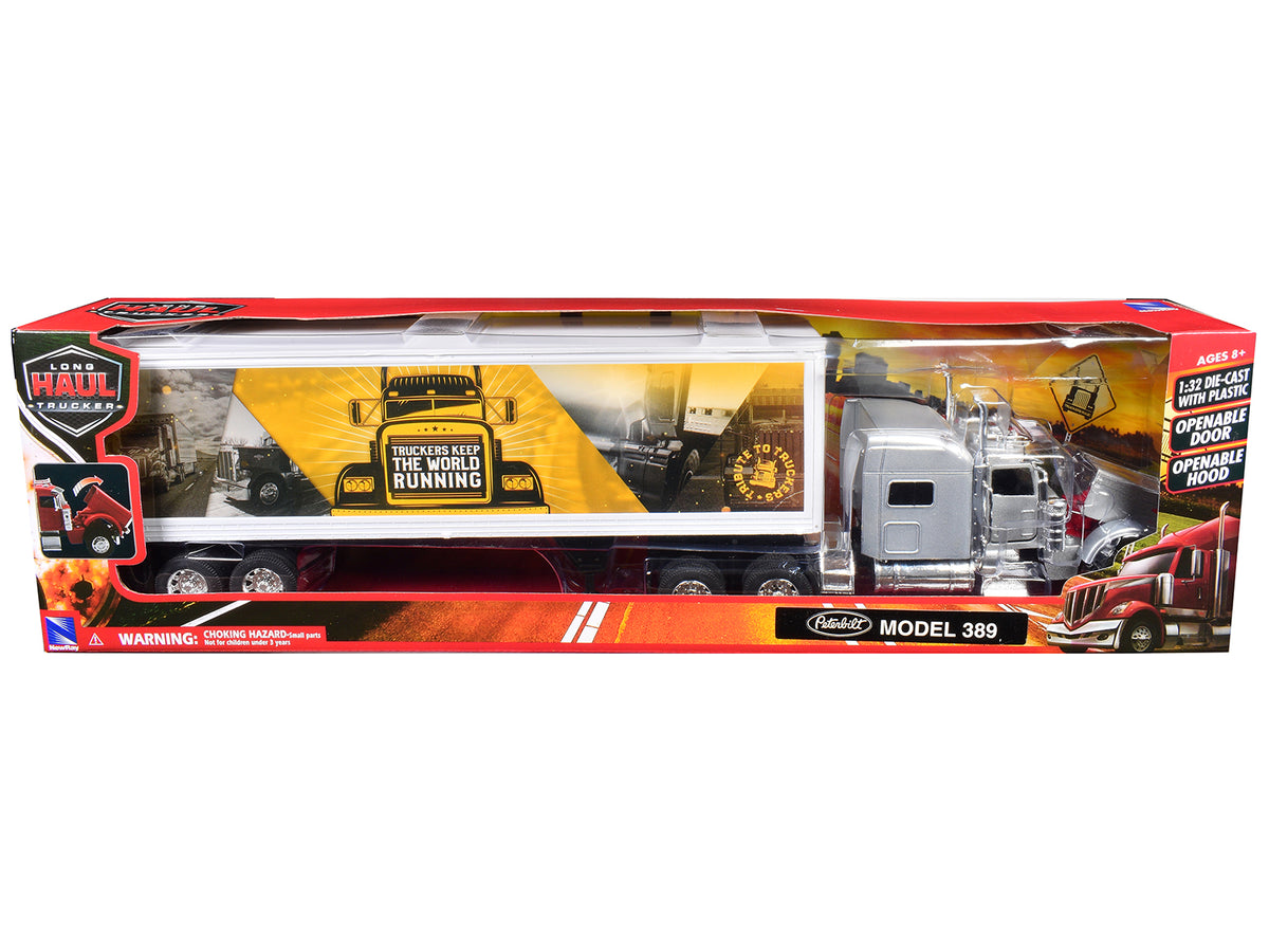 Peterbilt 389 Truck Silver Metallic Dry Van Trailer 1/32 Diecast Model - New Ray