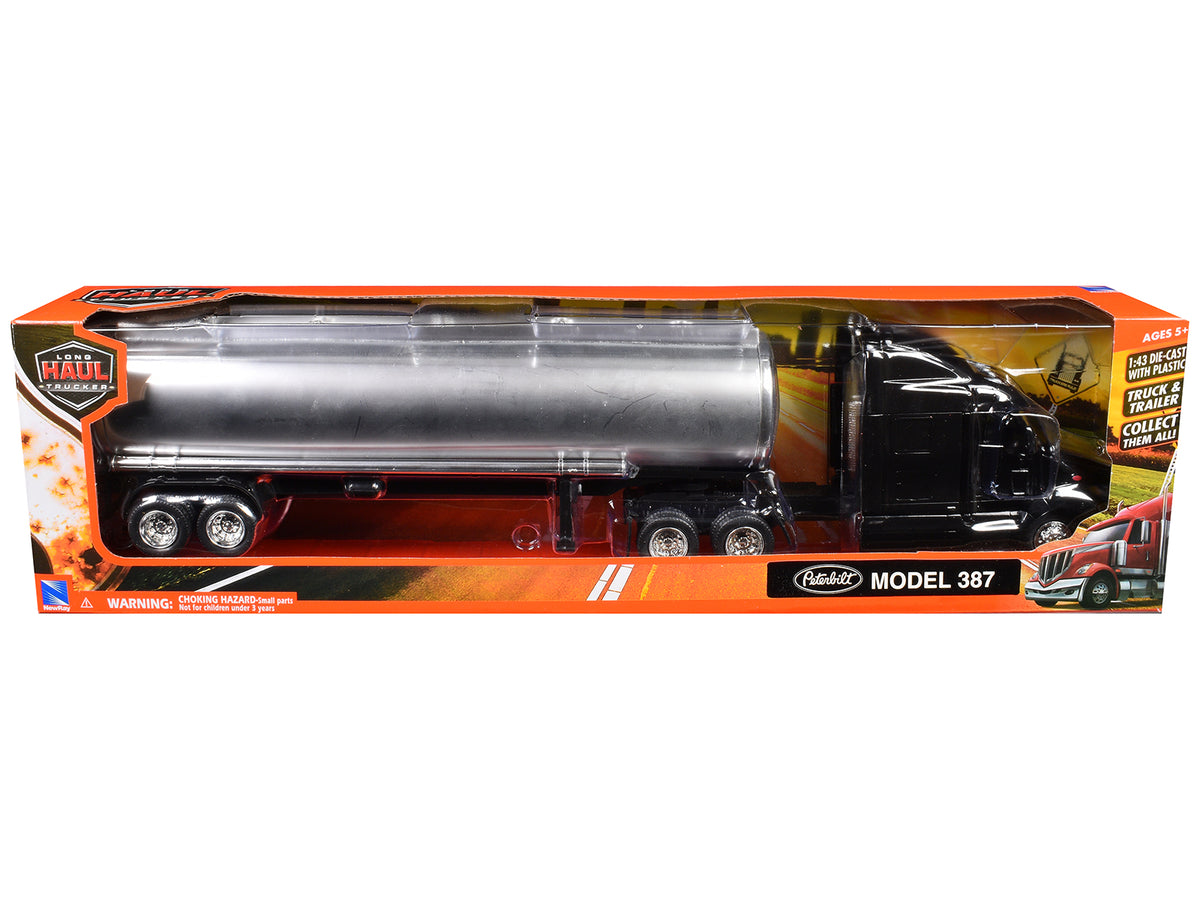 Peterbilt 387 Truck Black Tanker Trailer Silver 1/43 Diecast Model - New Ray