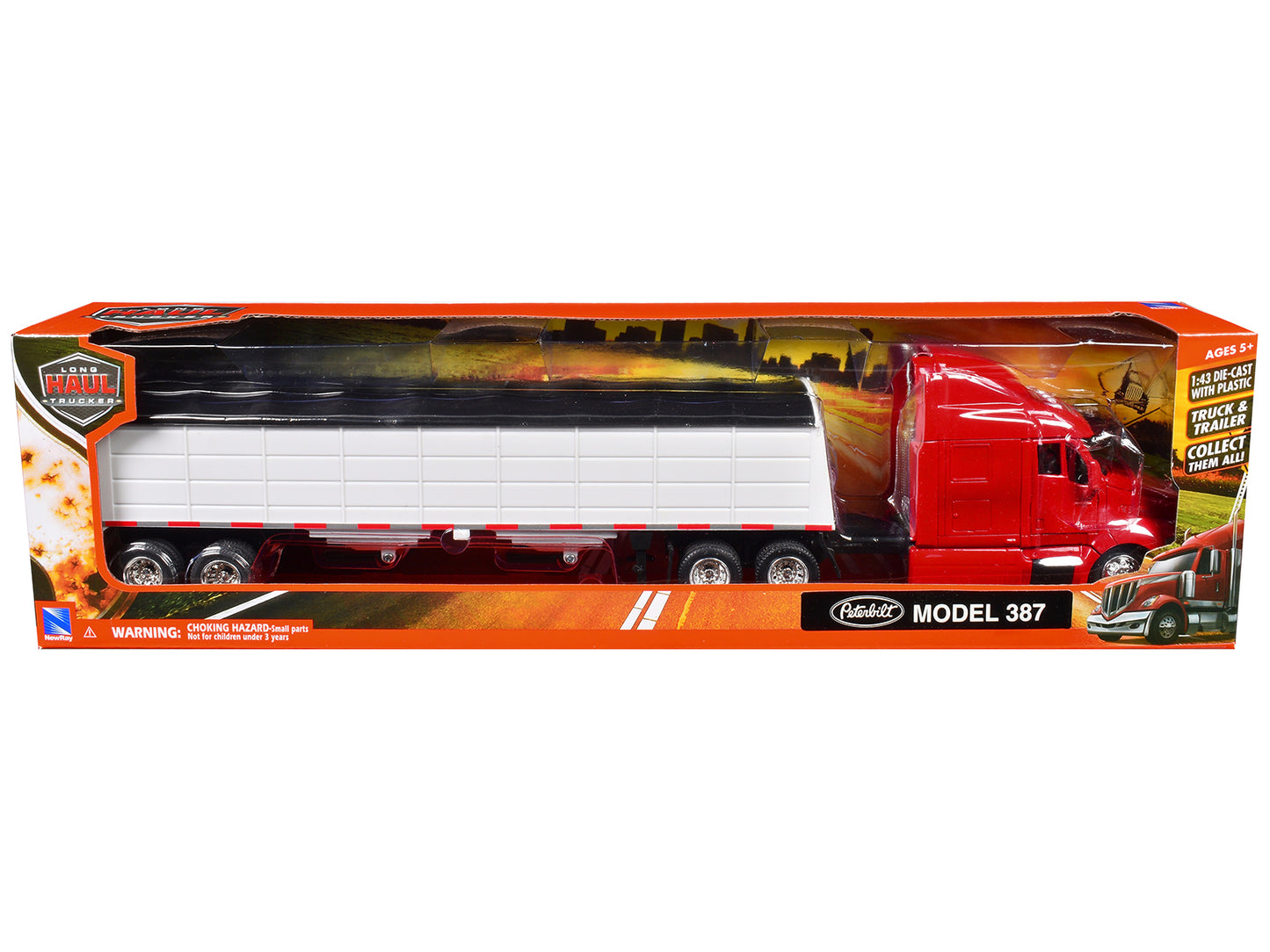 Peterbilt 387 Truck Red Grain Trailer White 1/43 Diecast Model - New Ray