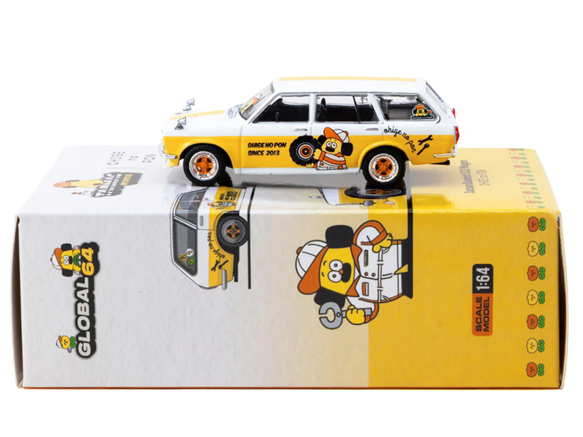 Datsun Bluebird 510 Wagon White Orange 1/64 Diecast Model Car - Tarmac Works