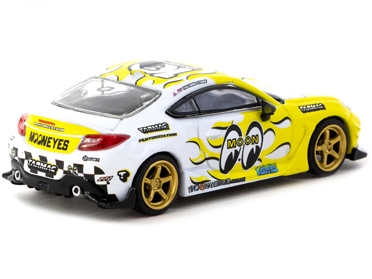 Toyota GR86 RHD White Yellow Flames 1/64 Diecast Model Car - Tarmac Works