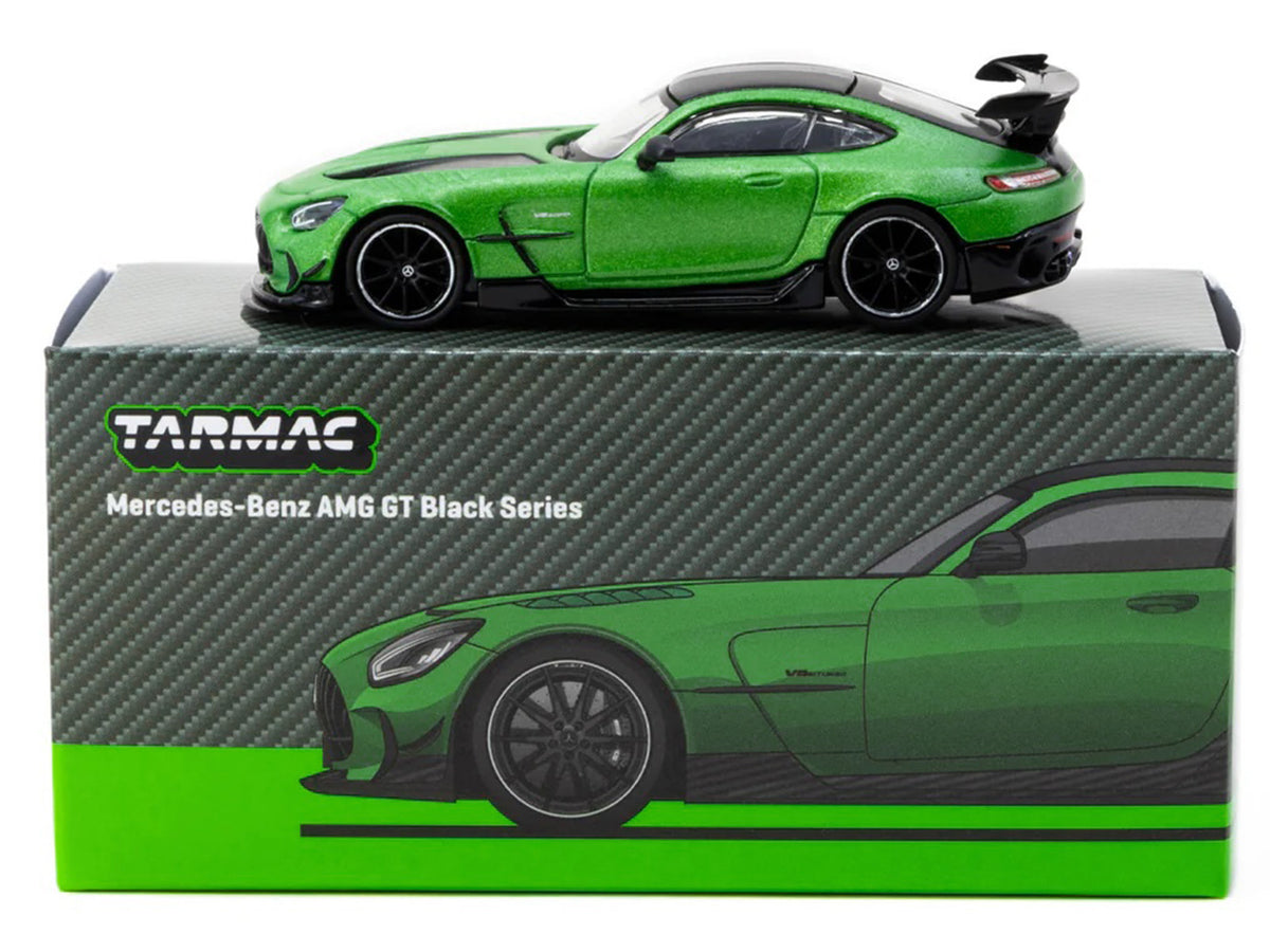 Mercedes-Benz AMG GT Black Series Green Metallic with Black Top and Hood Stripes "Global64" Series 1/64 Diecast Model by Tarmac Works