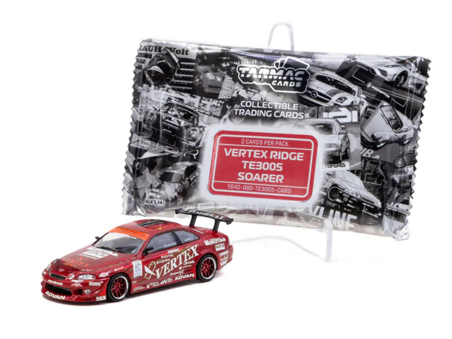 T&yota VERTEX Ridge TE3005 Soarer RHD (Right Hand Drive) Red Metallic with Graphics and Tarmac Cards "Global64" Series 1/64 T&y Diecast Model Car by Tarmac Works
