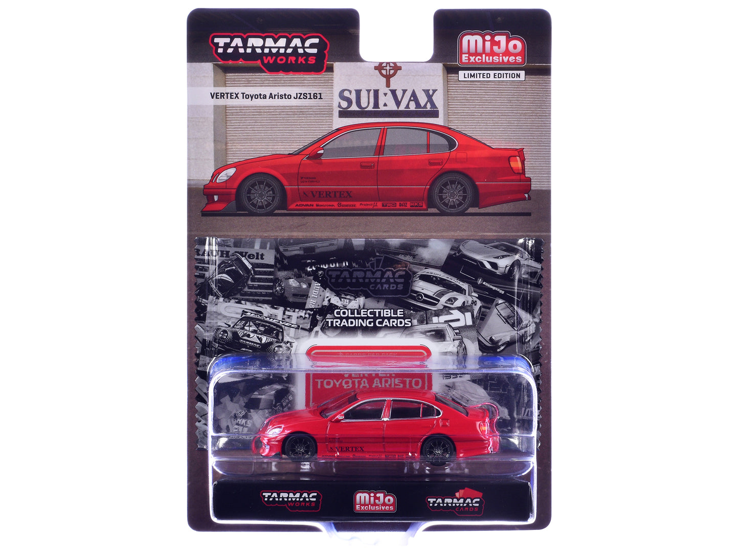 Toyota Vertex Aristo JZS161 RHD (Right Hand Drive) Red with Tarmac Cards "Global64" Series 1/64 Diecast Model Car by Tarmac Works