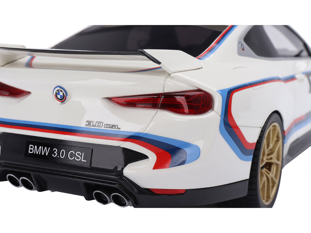 BMW M4 3.0 CSL #50 White with Blue and Red Stripes 1/18 Model by Top Speed