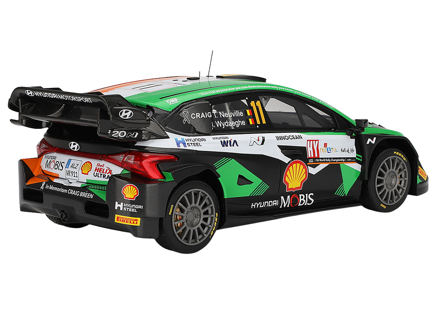 Hyundai i20 N Rally1 Hybrid #11 Thierry Neuville - Martijn Wydaeghe "Hyundai Shell Mobis WRT" Winner "Rally Croatia Power Stage" (2023) 1/18 Model Car by Top Speed