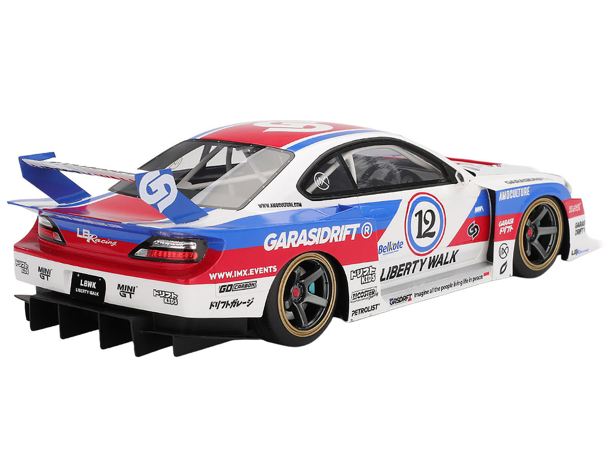 Nissan S15 SILVIA RHD #12 GARASIDRIFT White Red & Blue Graphics 1/18 Model