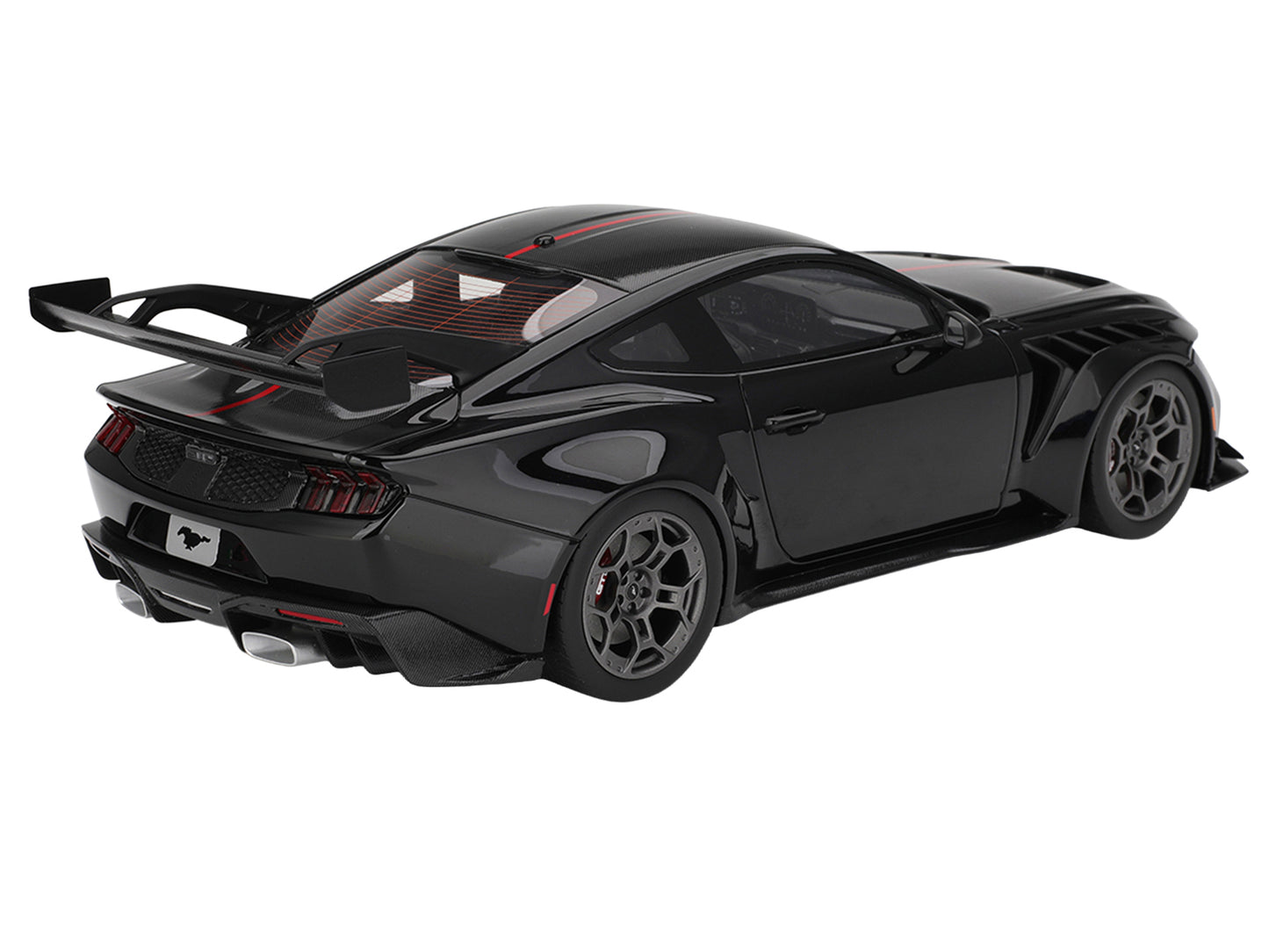 Ford Mustang GTD Shadow Black with Red Stripe 1/18 Model Car by Top Speed