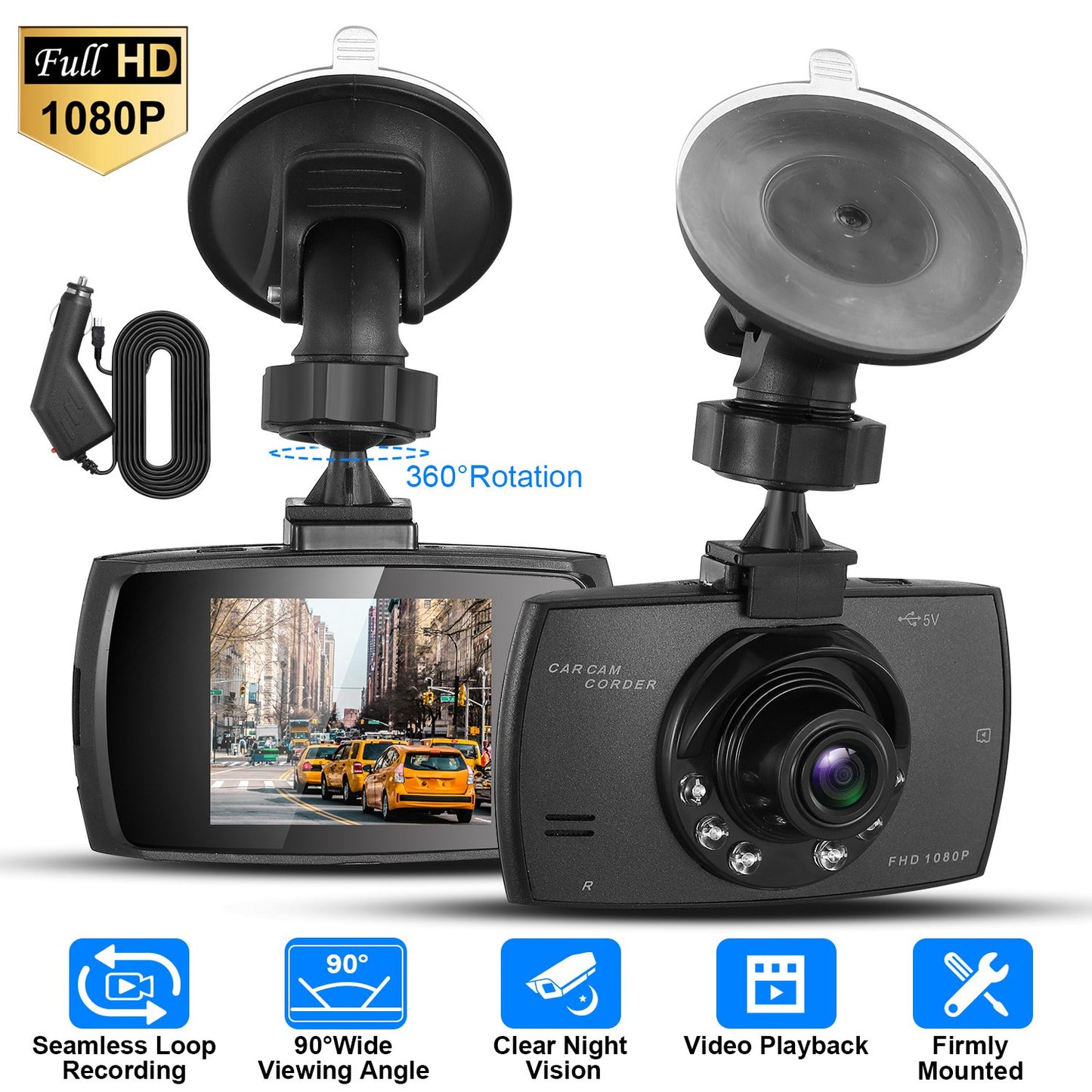 1080P Car Dvr Camera Dash Cam Camcorder 90° Angle Loop Recording Night Vison He