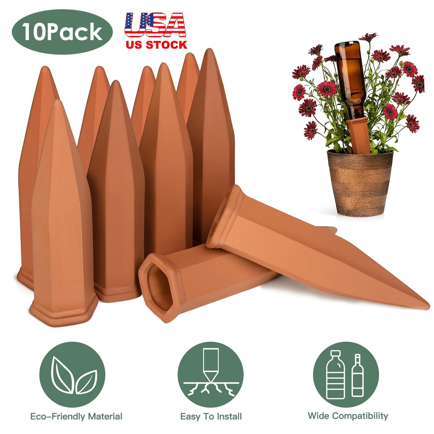 10Pack Plant Watering Spikes Terracotta Automatic Devices With Slow Release Con