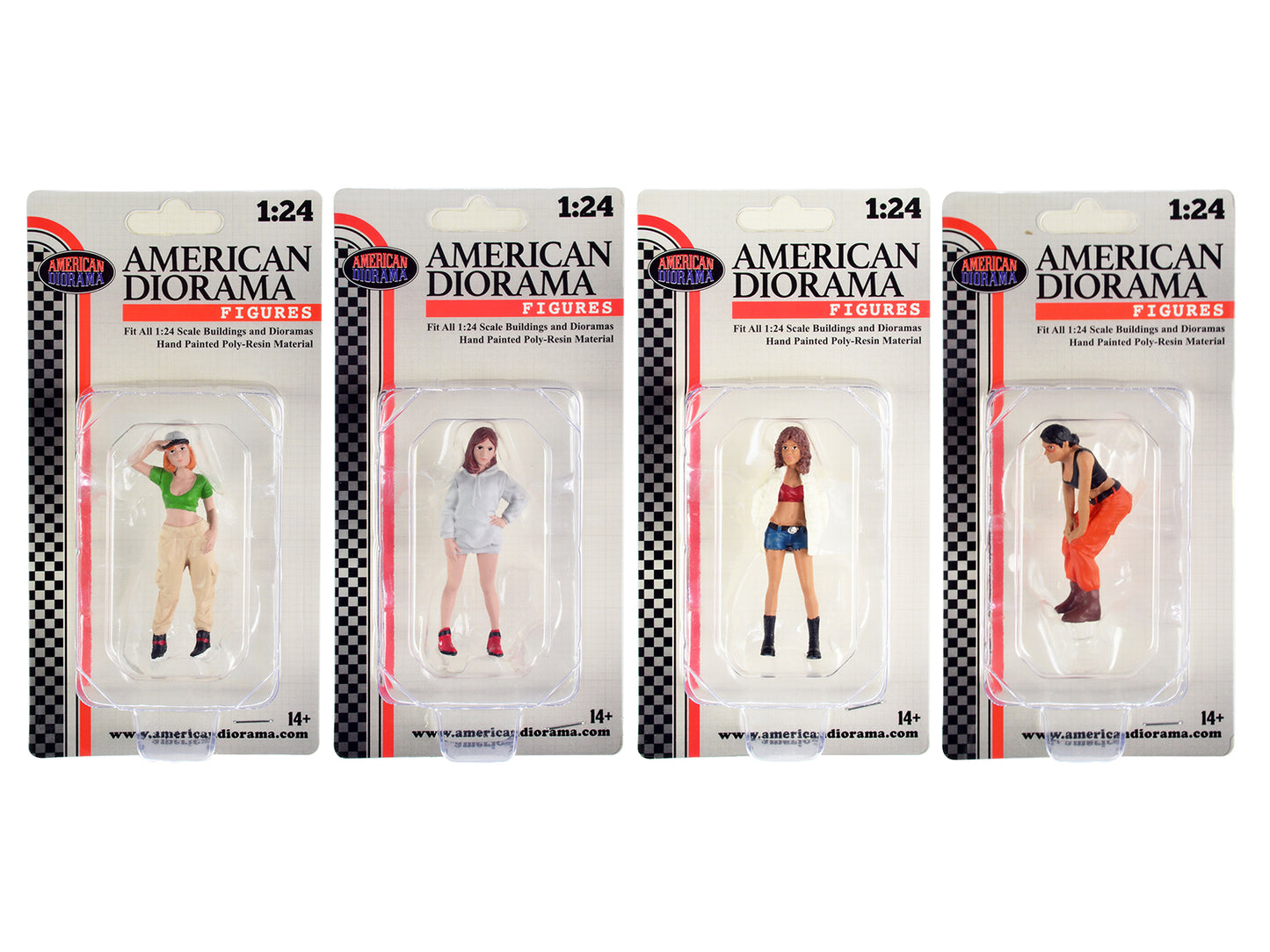 "Hip Hop Girls" 4 Piece Figure Set for 1/24 Scale Models by American Diorama <h2>"Hip Diorama</h2> <p>High-quality diecast model car perfect collectors and enthusiasts. Features detailed interior exte