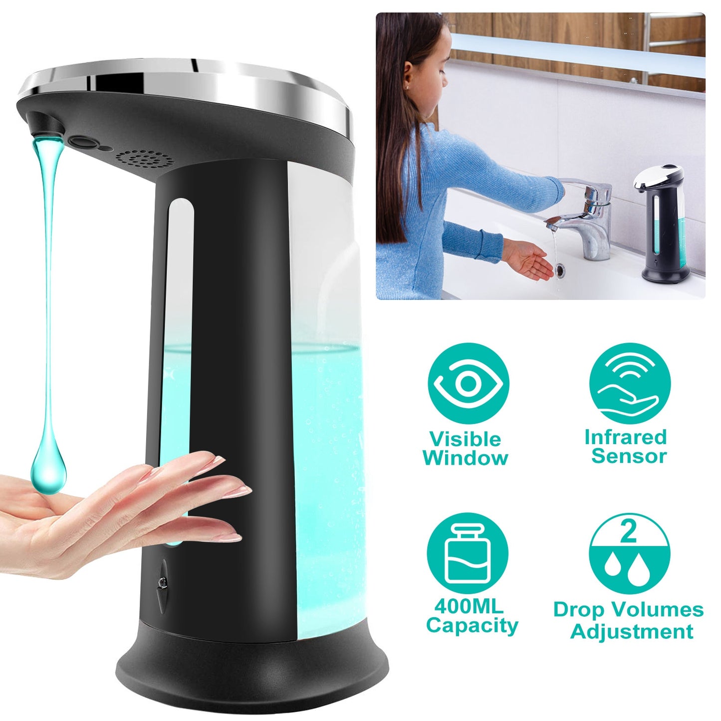 Automatic Soap Dispenser 400Ml/16.9Oz Anti-Slip Sensor Refillable Hand Gel Desk