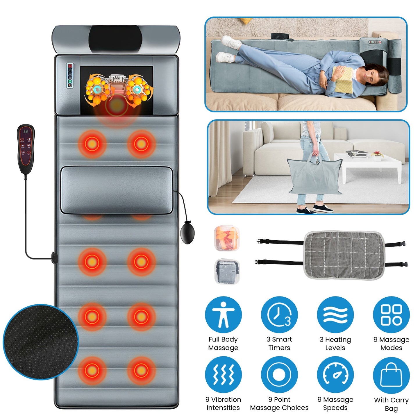 Full Body Electric Massage Mat With Heat Vibration Pad Cushion Back Mattress Ch