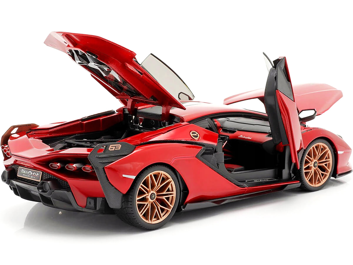 Lamborghini Sian FKP 37 Red with Copper Wheels 1/18 Diecast Model Car - Bburago
