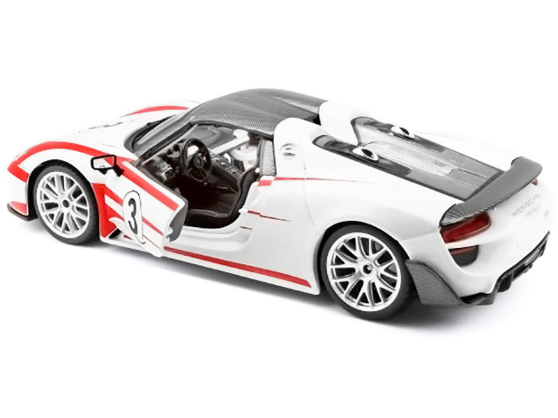 Porsche 918 Spyder Weissach #3 White 1/24 Diecast Model Car - Bburago
