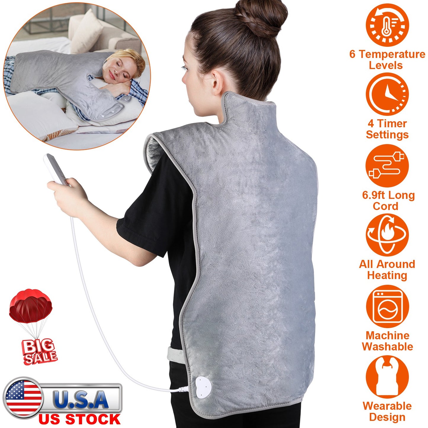 36.6X22In Electric Heating Wrap For Neck Shoulder Pad Mat Heated Back Pain