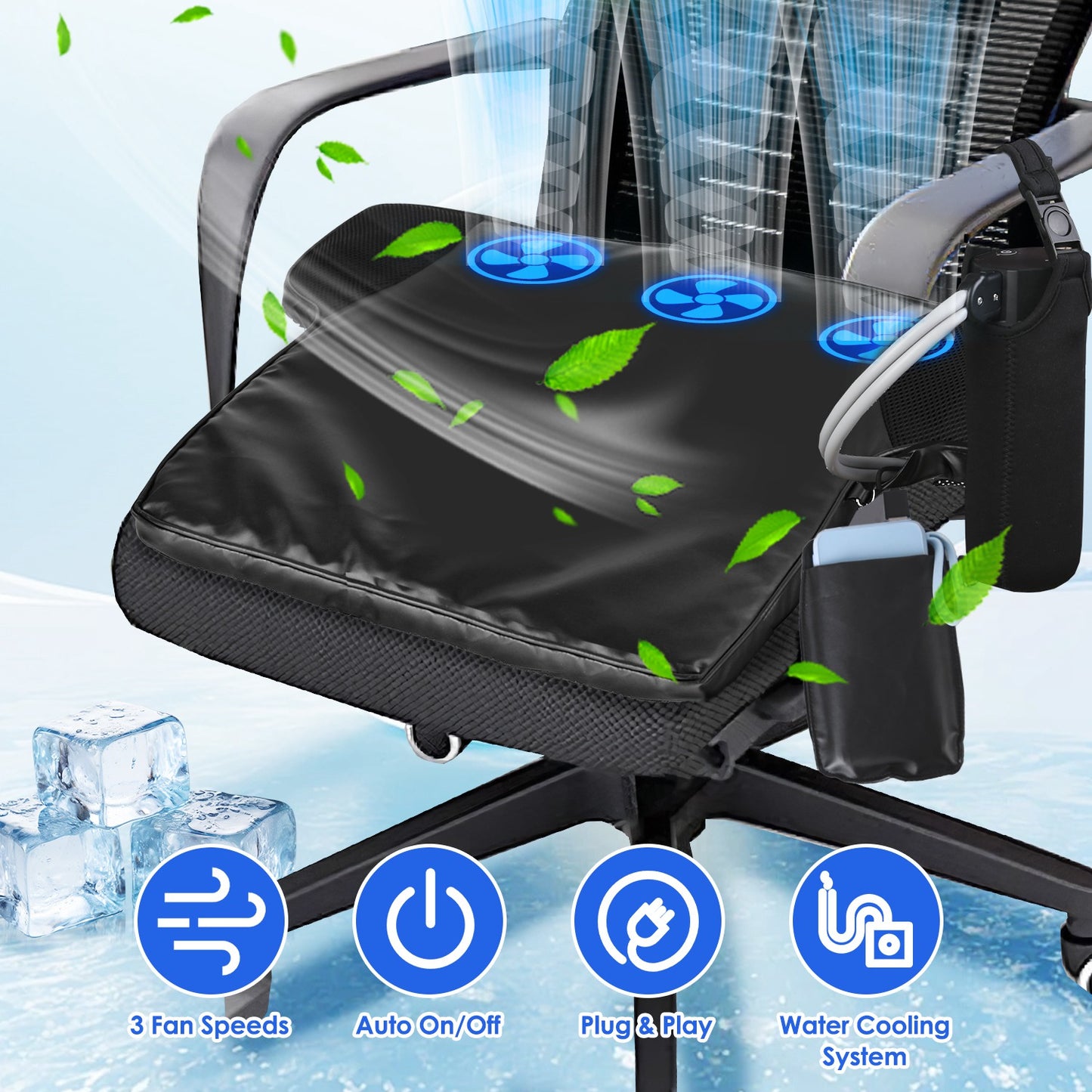 Summer Water Cooling System Seat Cushion With Fans 3 Speeds 26°C/78°F Constant